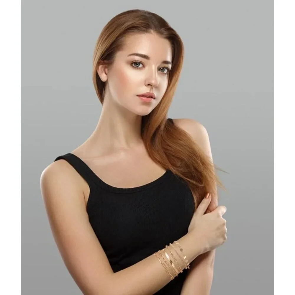 14K Gold Plated Bracelets for Women Dainty Stackable Chain Bracelet Set Gift - Picture 4 of 6